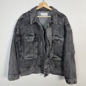 Veveret Size Large Womens Grunge Oversized Grey Stone Washed Denim Jacket